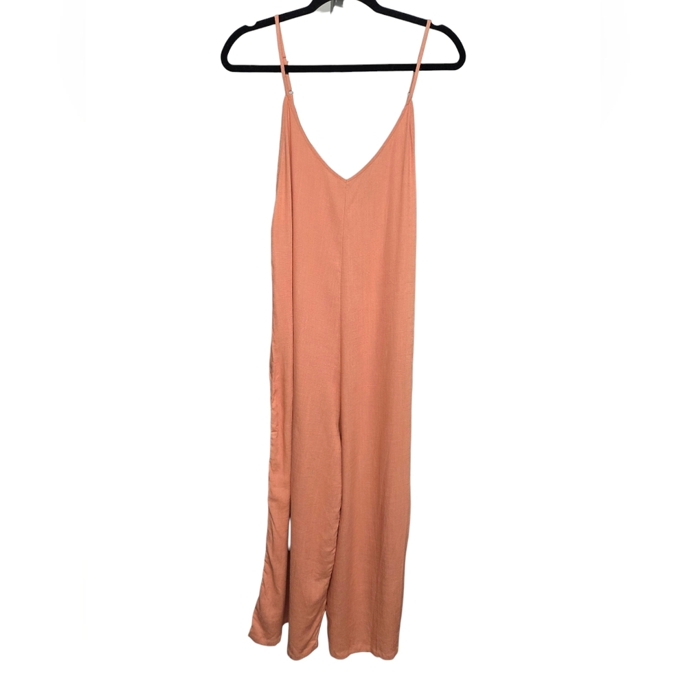 Shinestar Adjustable Strap Jumpsuit Cropped Linen Rayon Blend Sz Medium Peach